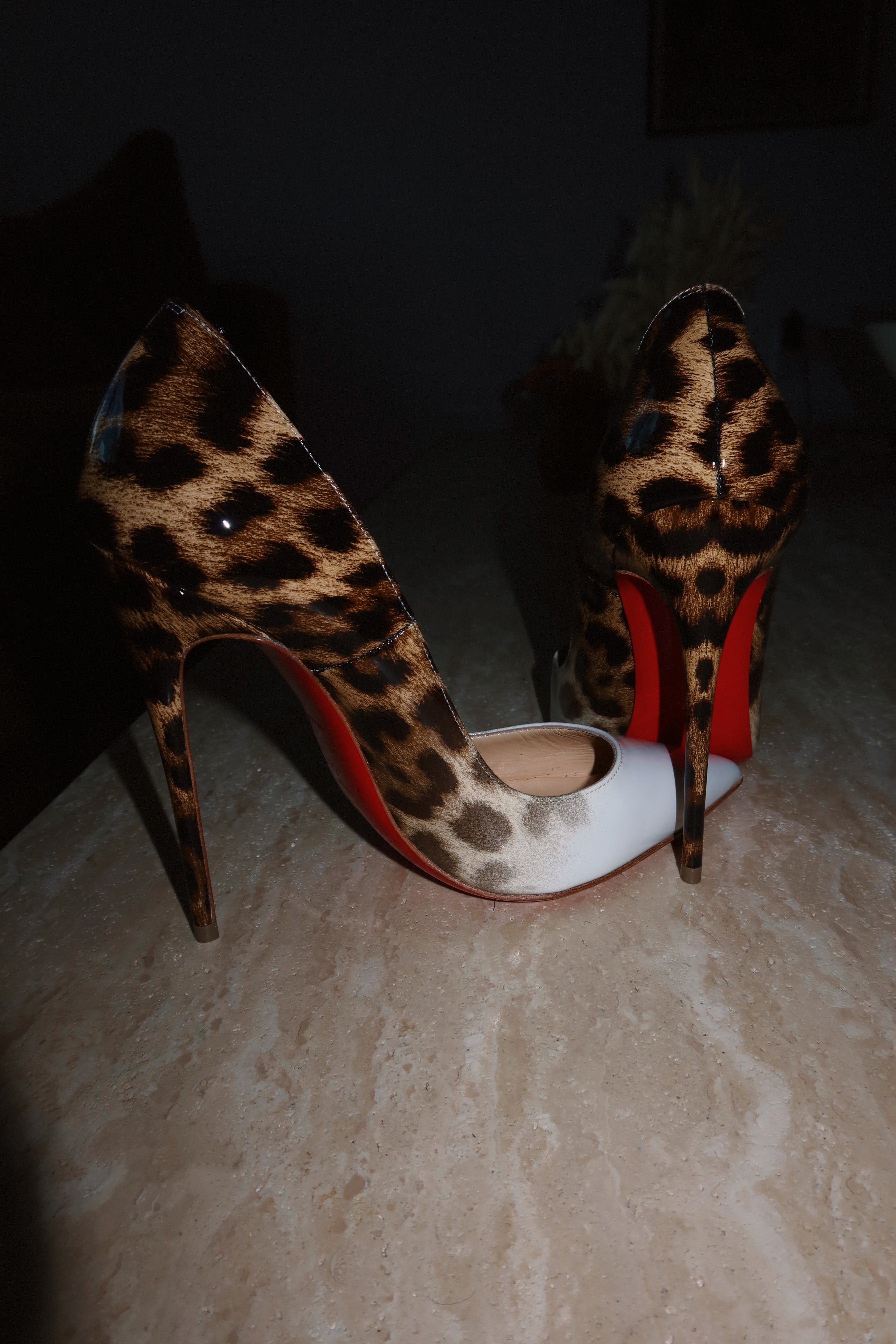 Christian Louboutin So Kate 120 White Leather Leopard Calf Hair Red Sole Pumps