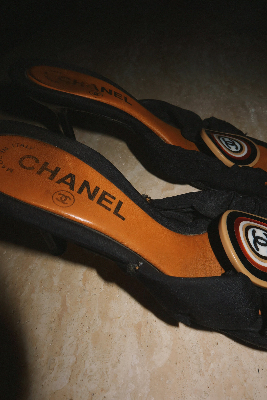 Chanel 2002 Cruise 02C CC Medallion Mule Heels | Vintage Y2K Karl Lagerfeld Era Sandals