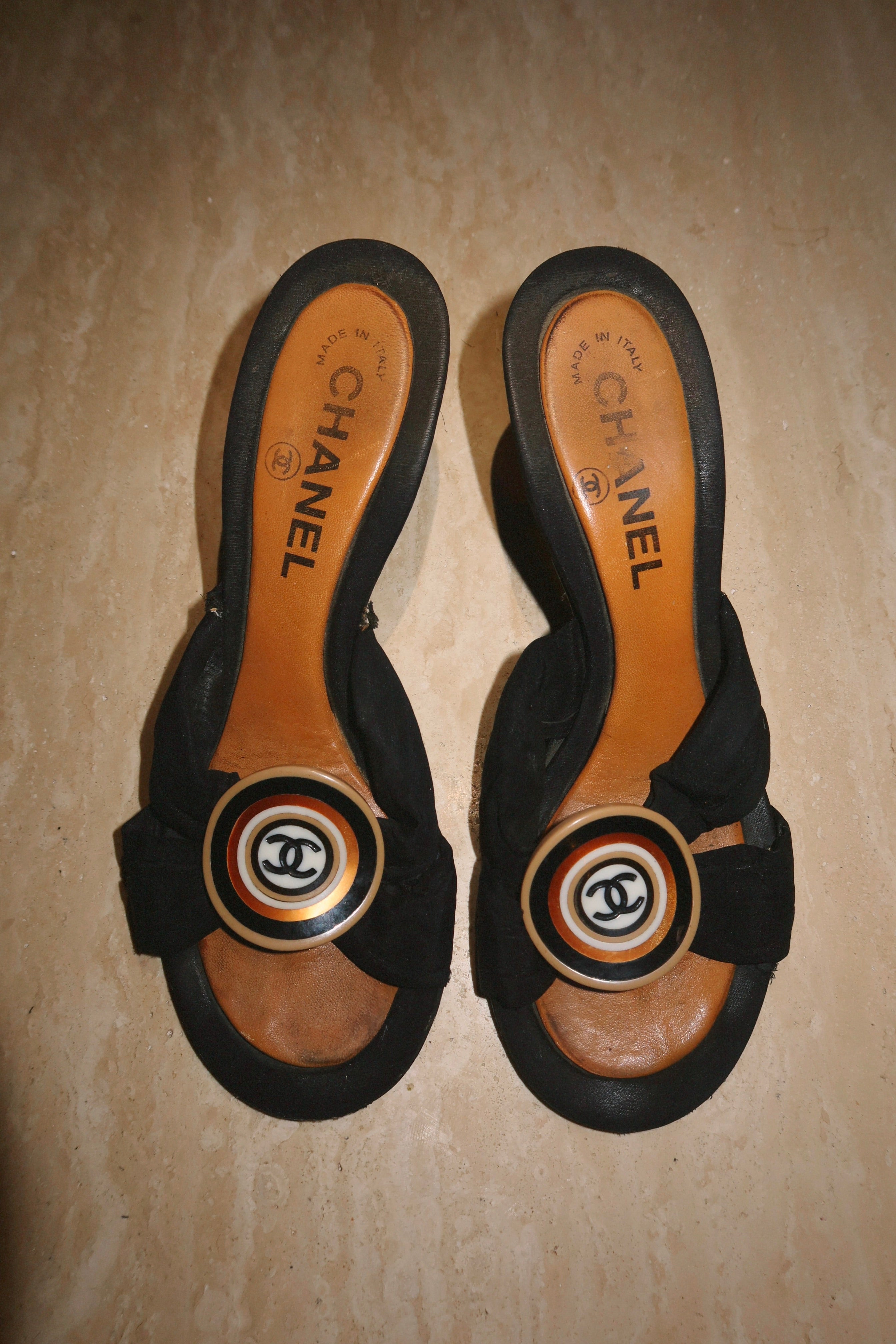 Chanel 2002 Cruise 02C CC Medallion Mule Heels | Vintage Y2K Karl Lagerfeld Era Sandals