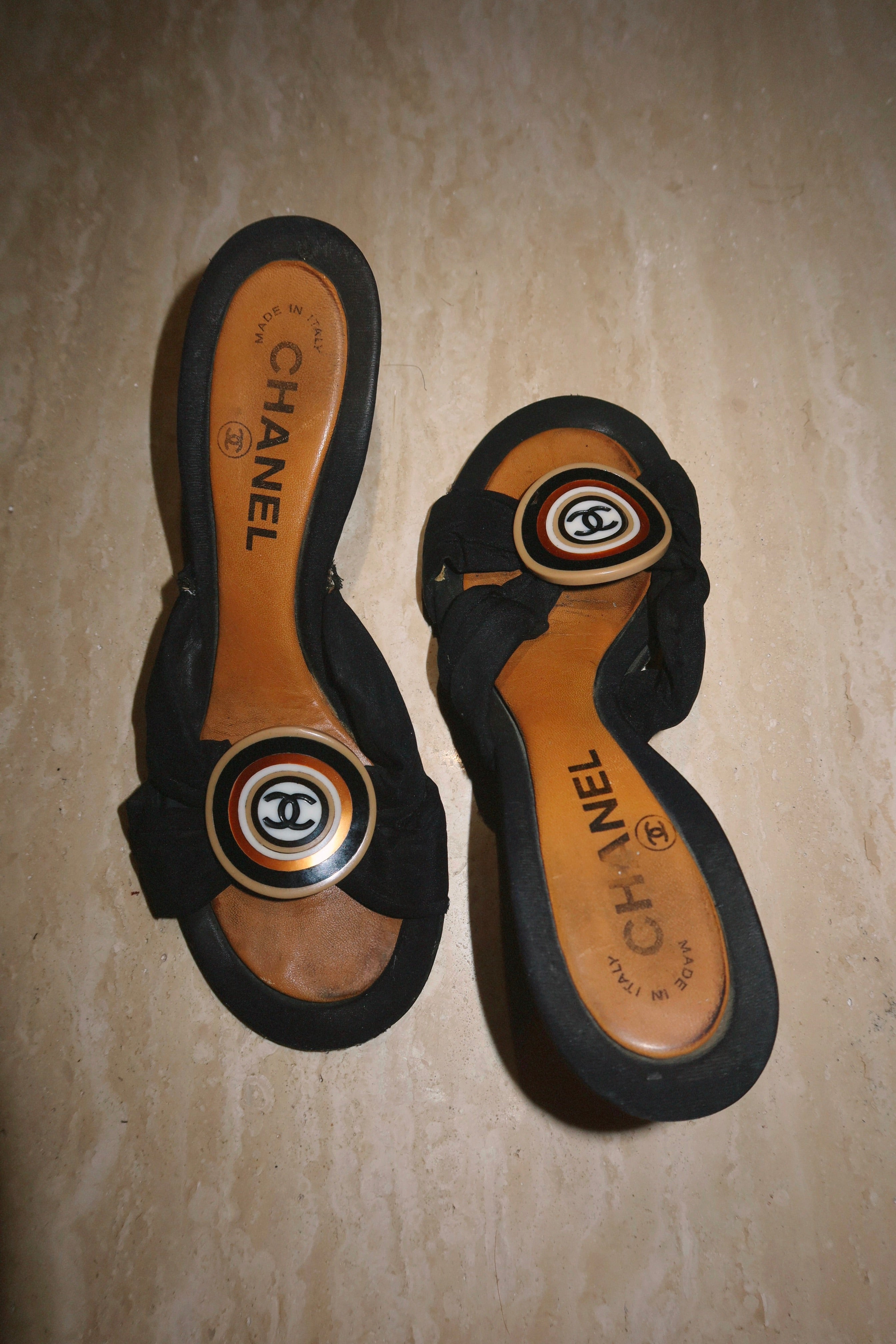 Chanel 2002 Cruise 02C CC Medallion Mule Heels | Vintage Y2K Karl Lagerfeld Era Sandals