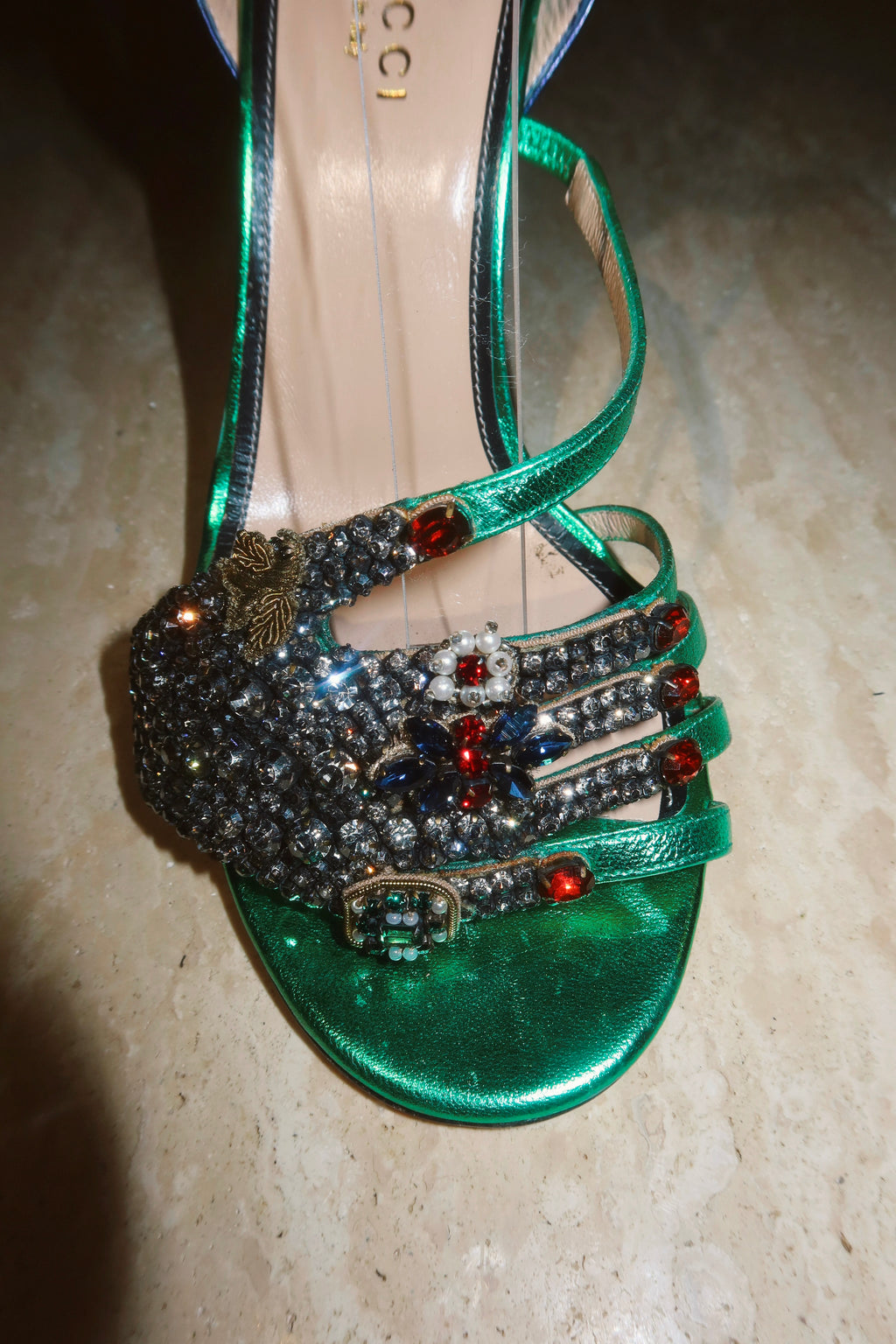 Gucci "Wangy" Alessandro Michele Surrealist “Eye” Crystal  Satin Sandals Rare