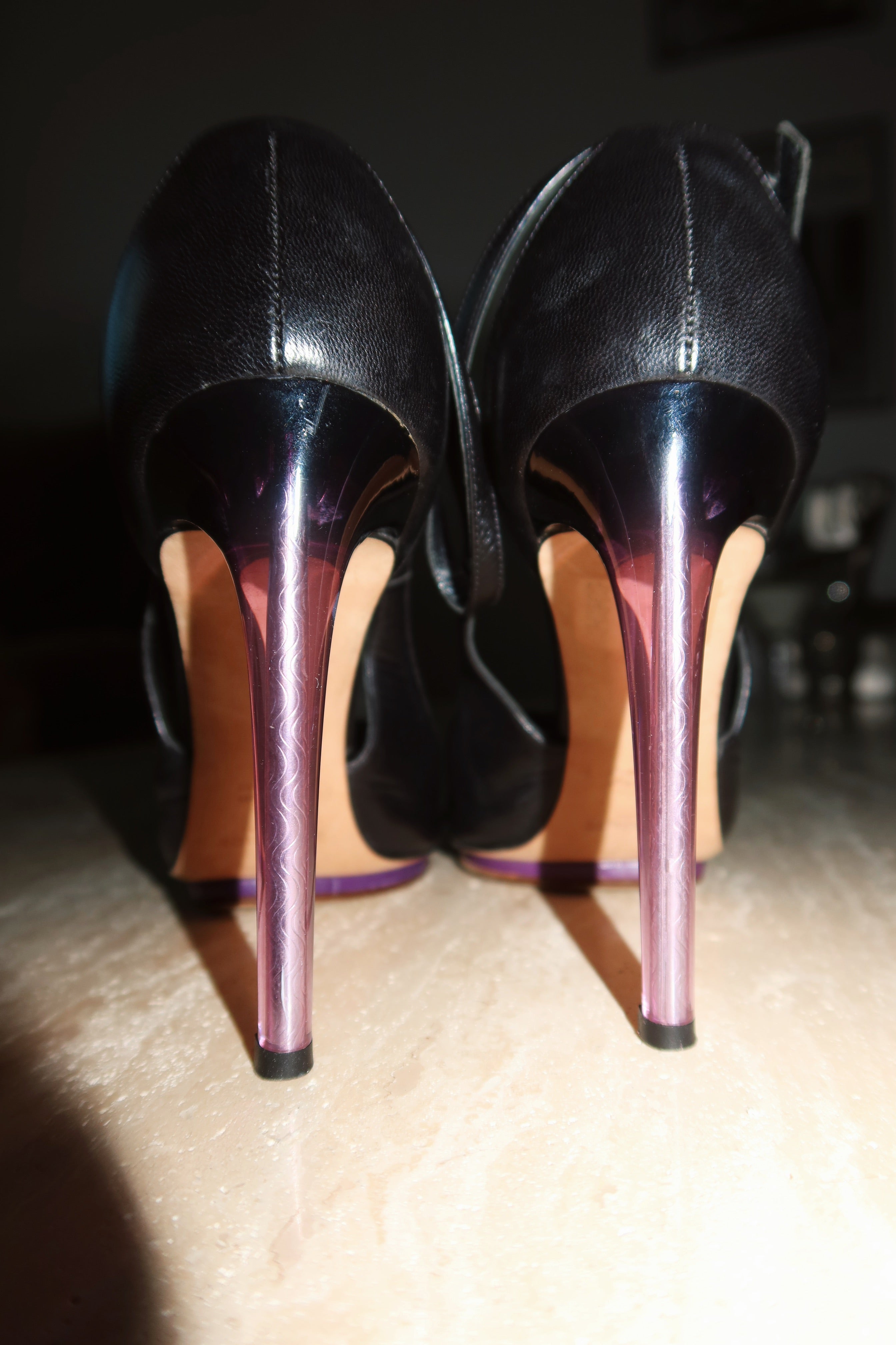 Vintage Yves Saint Laurent Tom Ford Era Black Leather Ankle Strap Lip Heels