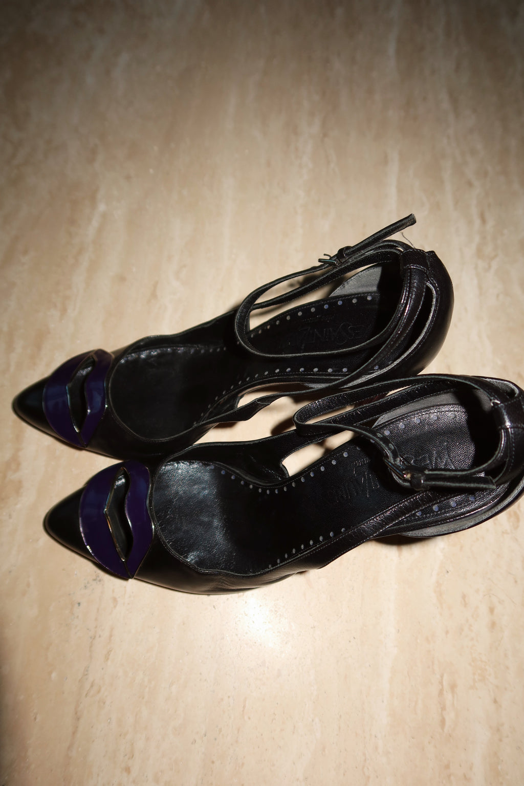 Vintage Yves Saint Laurent Tom Ford Era Black Leather Ankle Strap Lip Heels